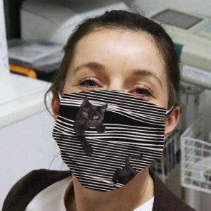 Black Cat Striped Cloth Face Mask
