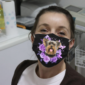 Yorkshire Terrier With Roses And Butterflies Cloth Face Mask