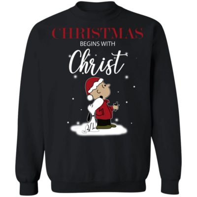 Snoopy And Charlie Brown - Christmas Begin With Christ Shirt